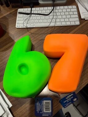 Viral squeeze Bright Green and Orange Number Squeeze Toys Set of 6 & 7 jumbo 6 7